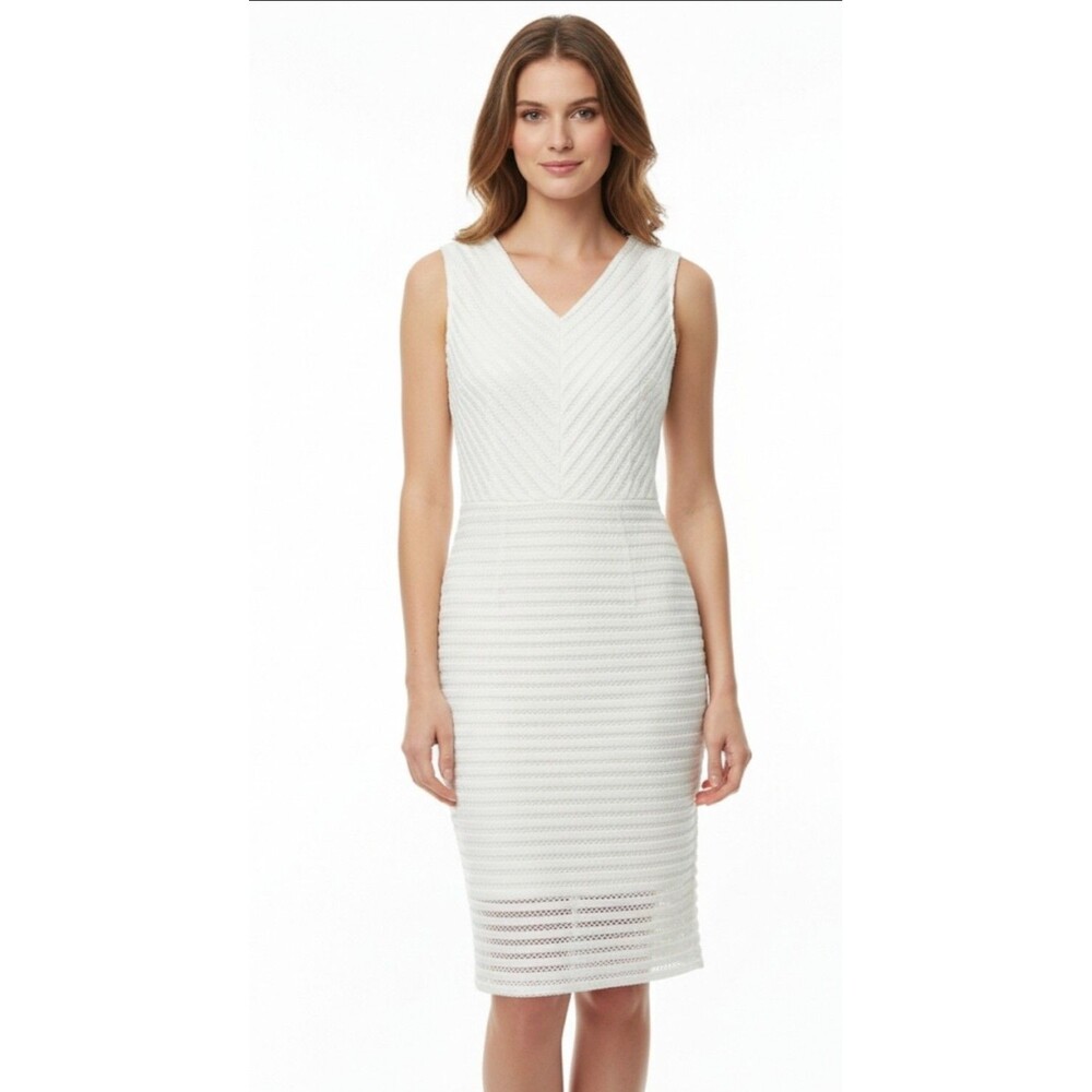 Women’s Sleeveless Textured Sheath Dress Silver Metallic Shimmer Knee Lengt Sz 6